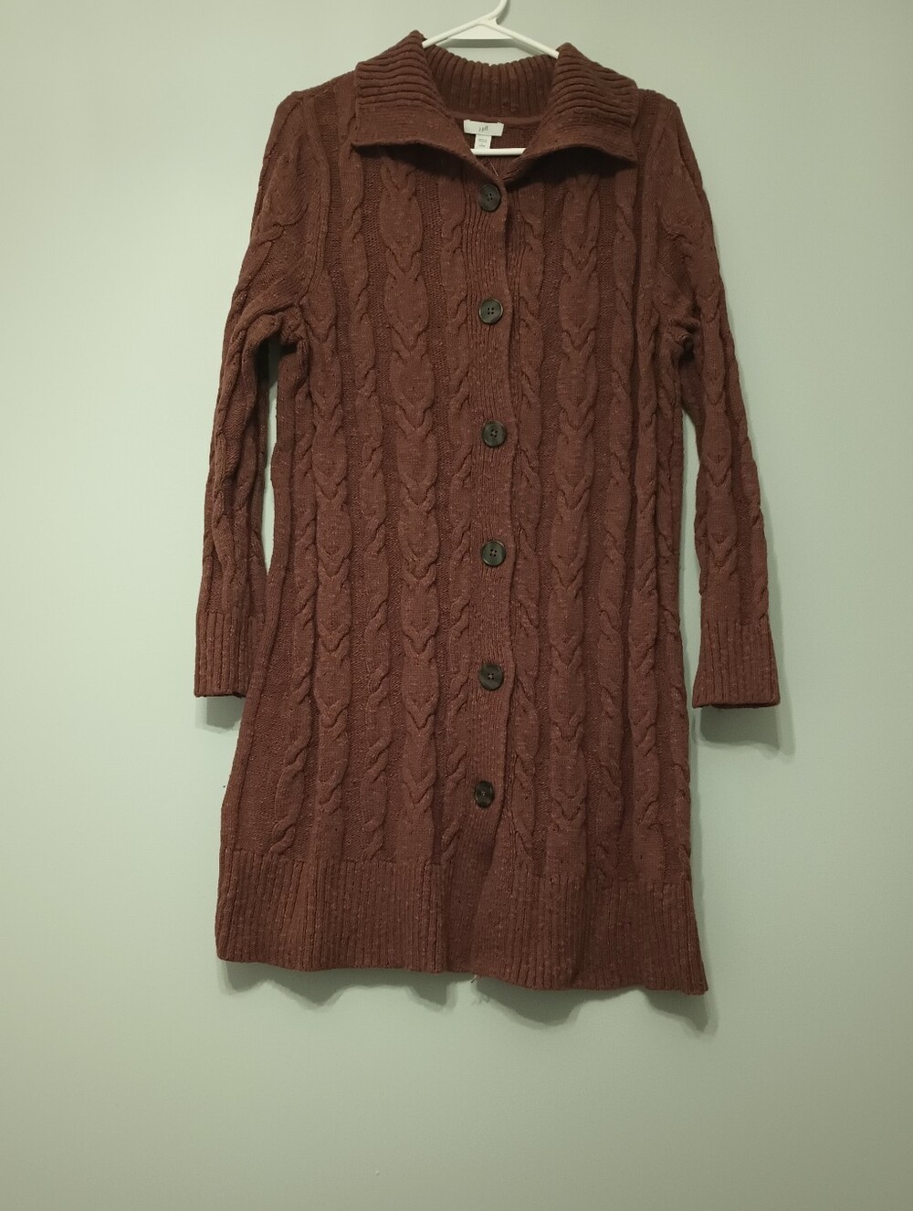 J.Jill Long Cable-Knit Auburn Button Cardigan LP